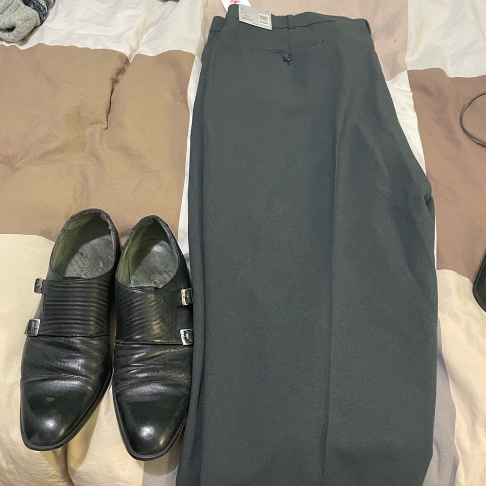 1 pair of  Ferrato dress shoes for men and David tailor collection dress pants